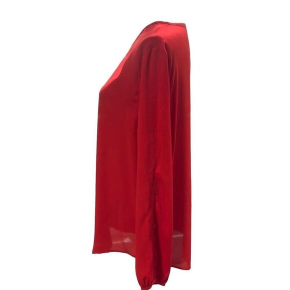 Chicos Size 3 Red Tunic Top Bishop Sleeves Scoop Neck Christmas Lipstick Red - Picture 3 of 12